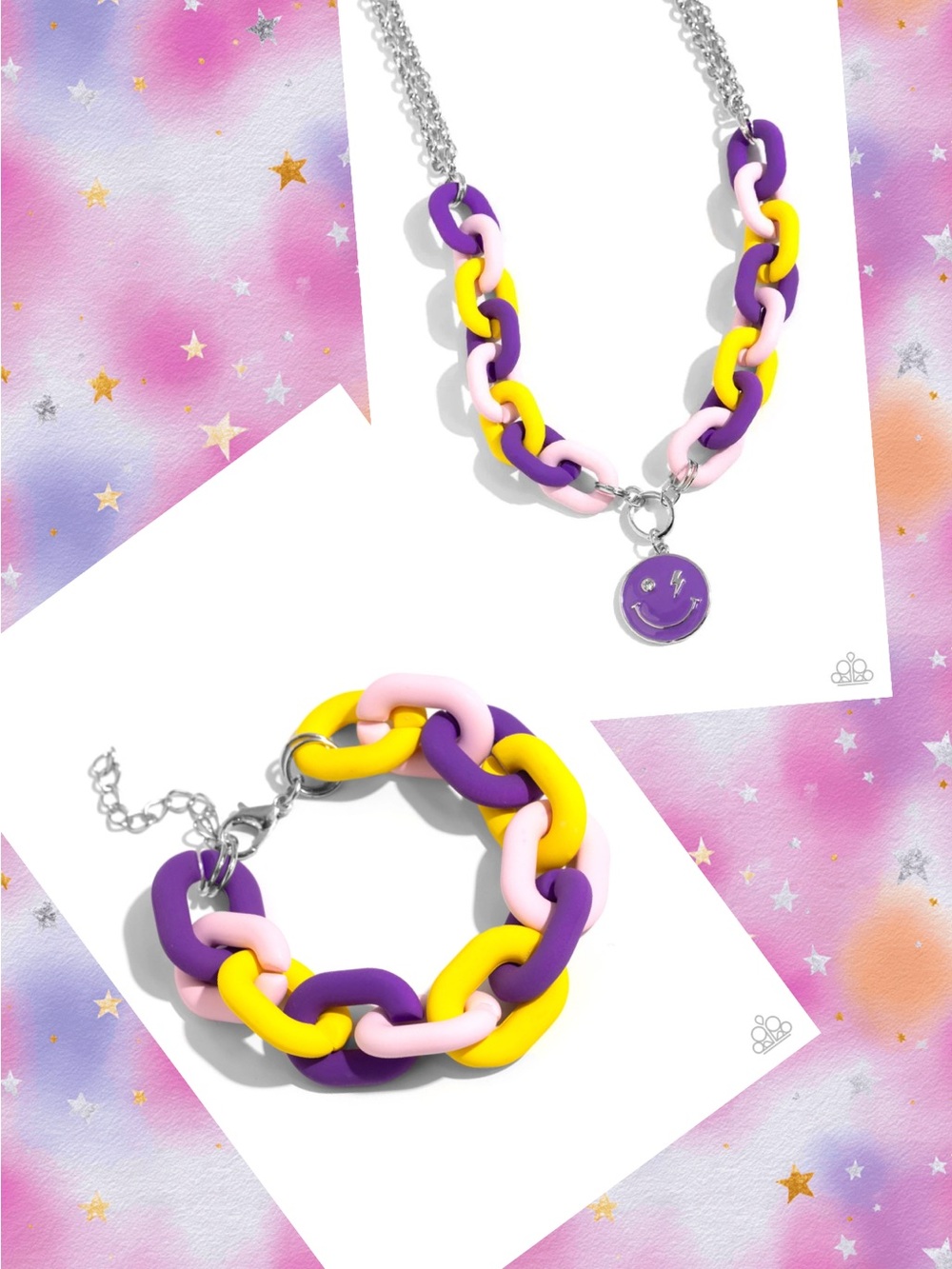 paparazzi Purple, Yellow & Pink Kids Chain Necklace and Bracelet Set